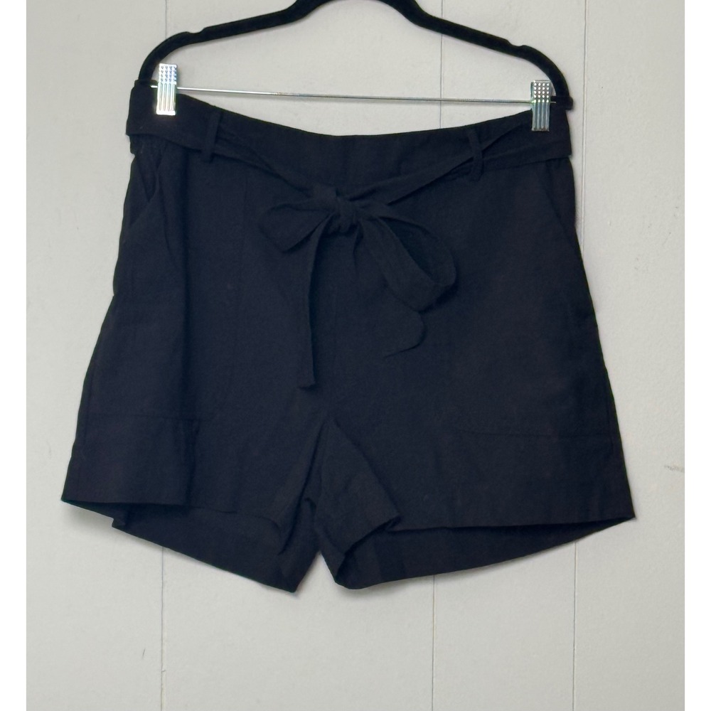 A New Day Women's Black High Rise Tie Waist Paperbag Shorts Rayon Blend Size L